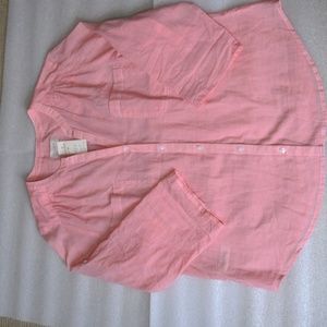 LOFT lightweight 100% cotton button down shirt Size L Petite orange / white